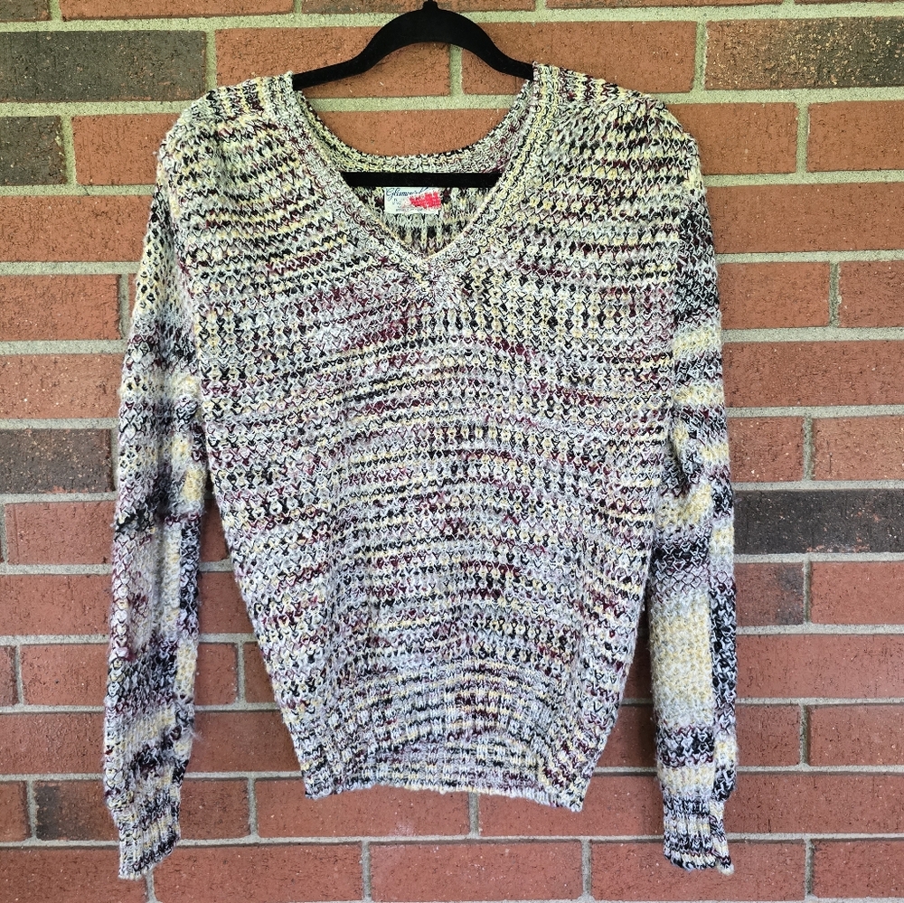 Vintage Glamour Knit Muticolor Pullover Sweater Women's Size L Acrylic Cottage G